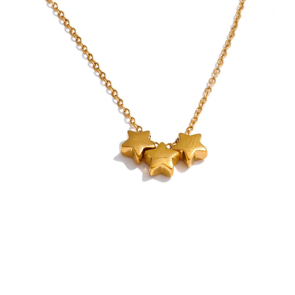 Gold-plated stainless steel necklace featuring three stars.