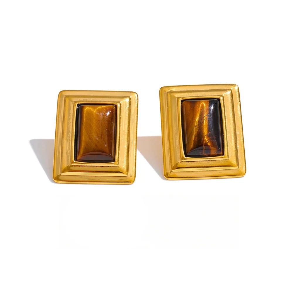 Gold-plated stainless steel earrings with natural stone.