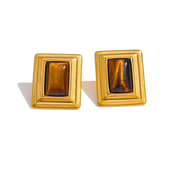 Gold-plated stainless steel earrings with natural stone.