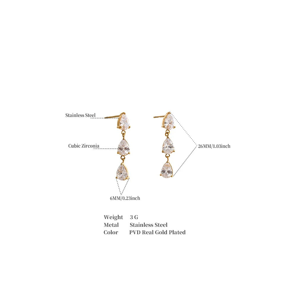 Cubic Zirconia Geometric Earrings — Gold-Plated Stainless Steel with Cubic Zirconia · PS1410