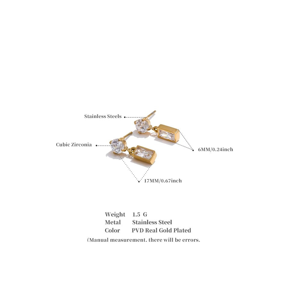 Cubic Zirconia Geometric Earrings — Gold-Plated Stainless Steel with Cubic Zirconia · PS1593