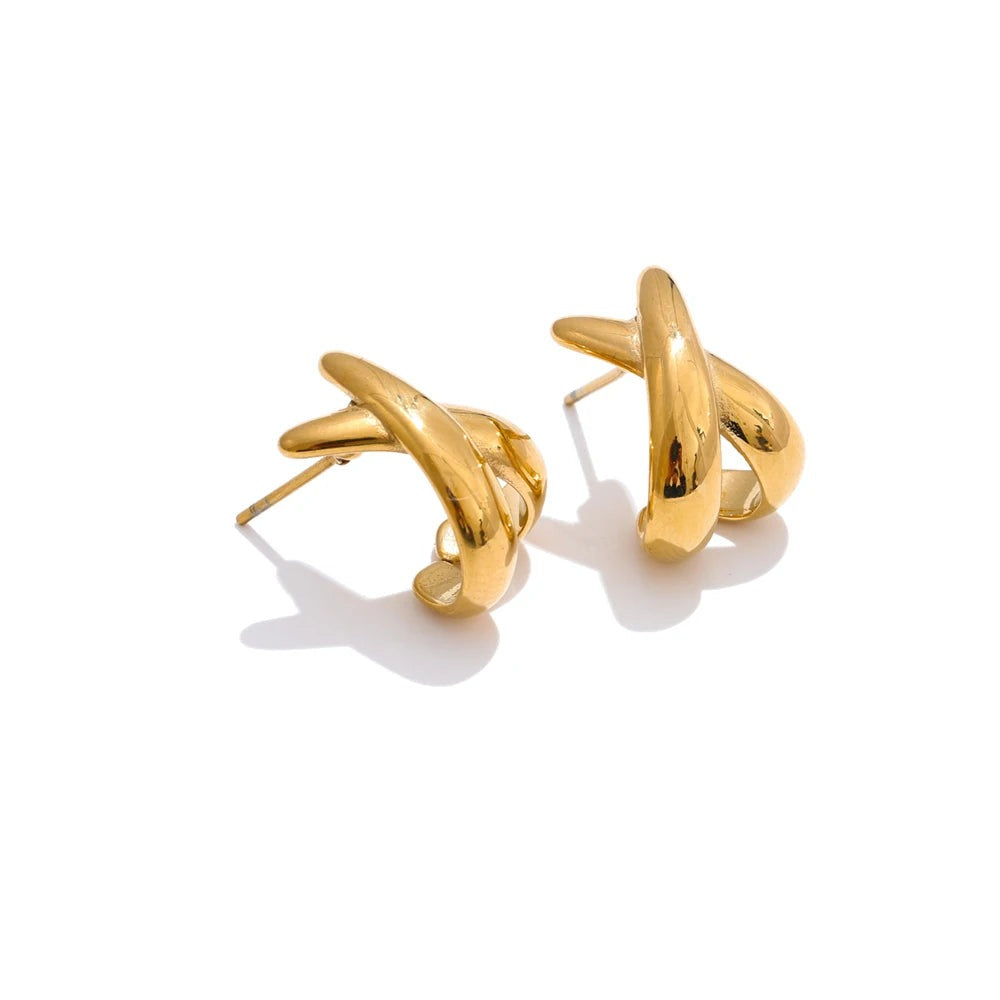 Gold-plated stainless steel earrings with a large loop design.