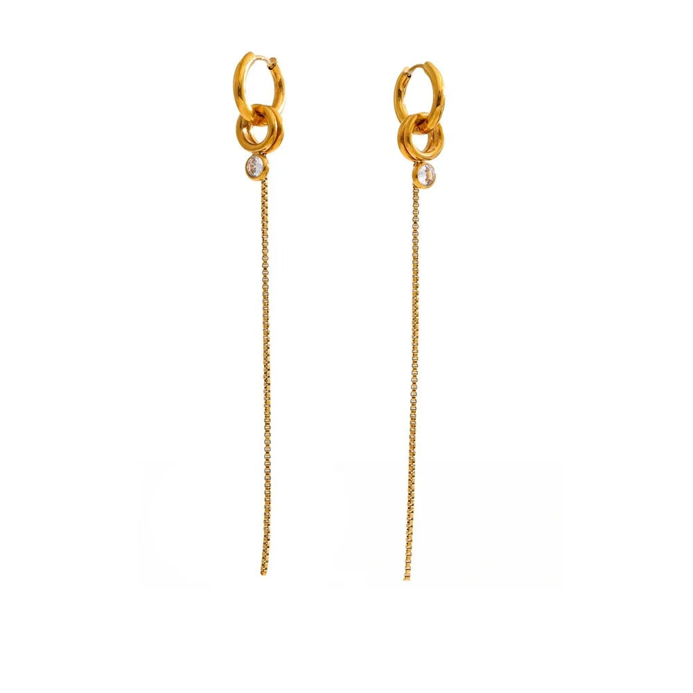 Gold-plated stainless steel earrings with a single loop design.