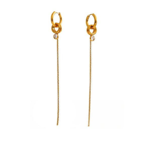 Gold-plated stainless steel earrings with a single loop design.