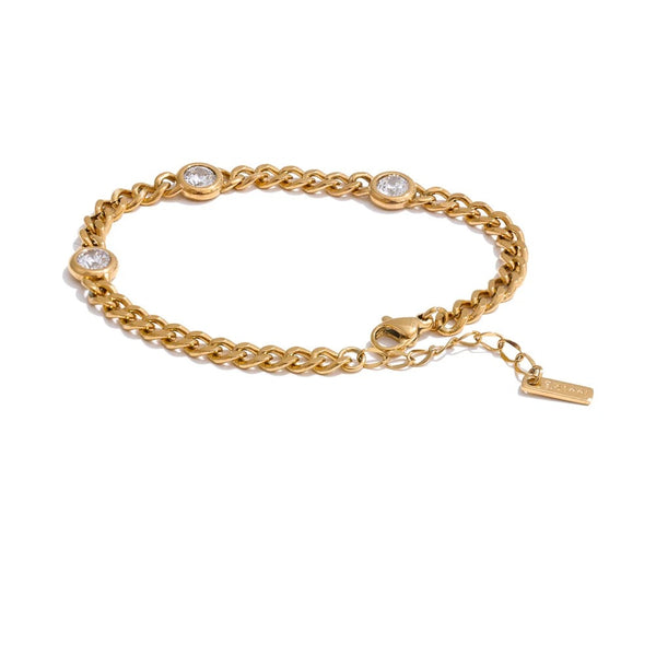 Gold-plated bracelet with cubic zirconia stones.