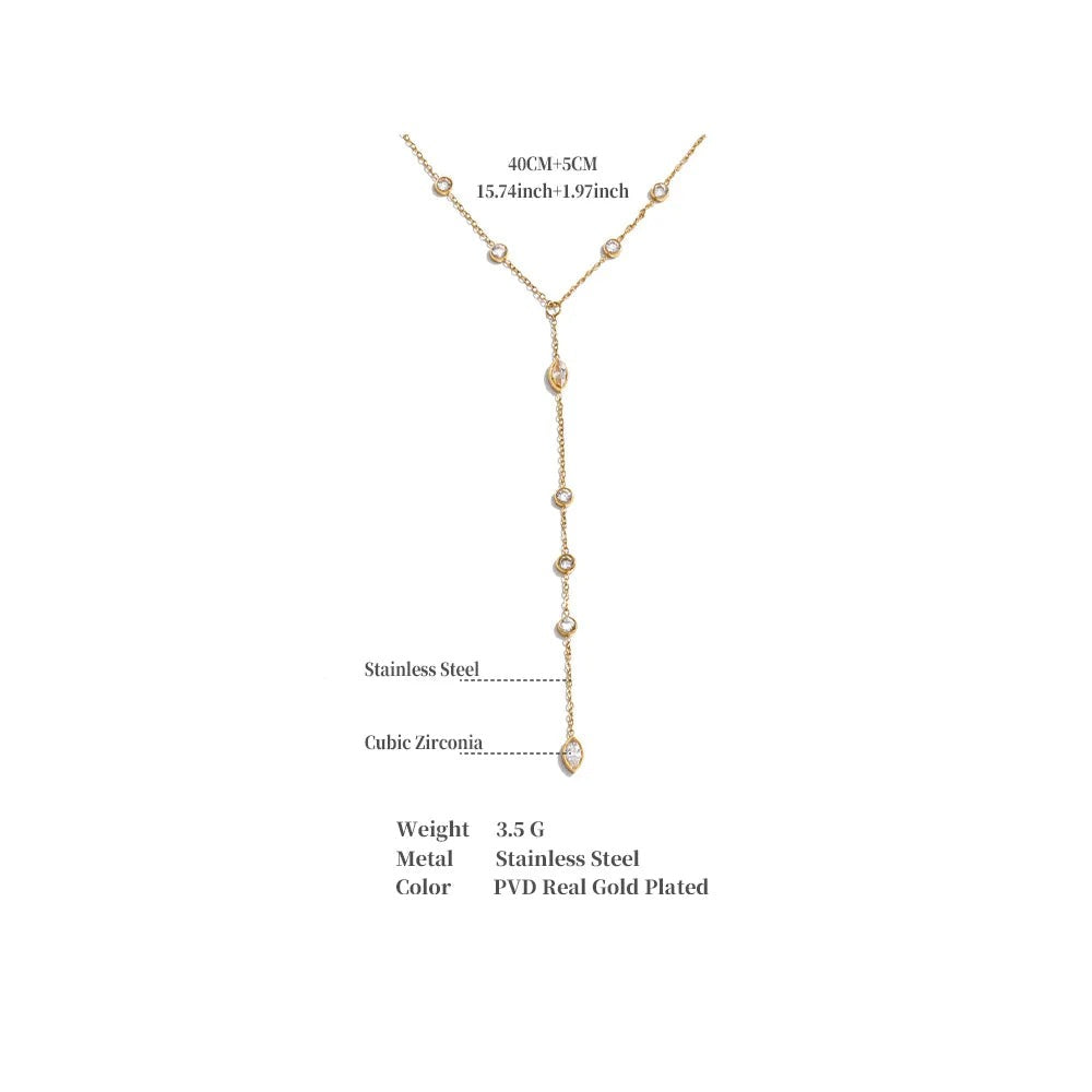Cubic zirconia geometric chain necklace in gold-plated stainless steel with cubic zirconia.