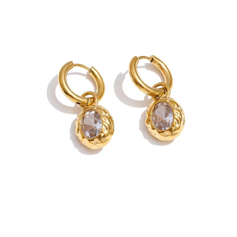 Cubic Zirconia Geometric Earrings — Gold-Plated Stainless Steel with Cubic Zirconia · PS1261
