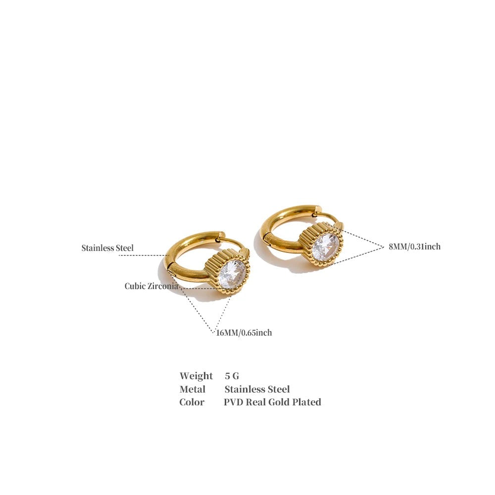 Cubic Zirconia Geometric Earrings — Gold-Plated Stainless Steel with Cubic Zirconia · PS1384