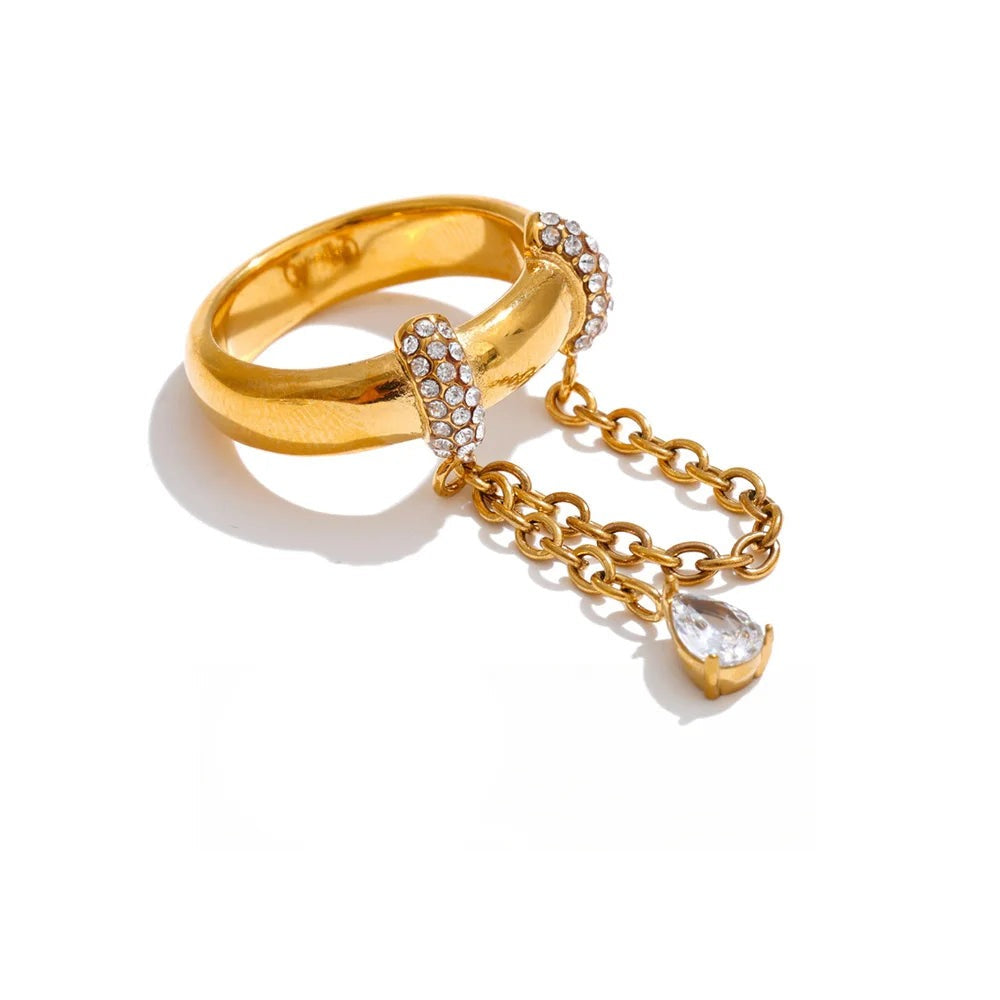 Gold-plated stainless steel ring with cubic zirconia stones.