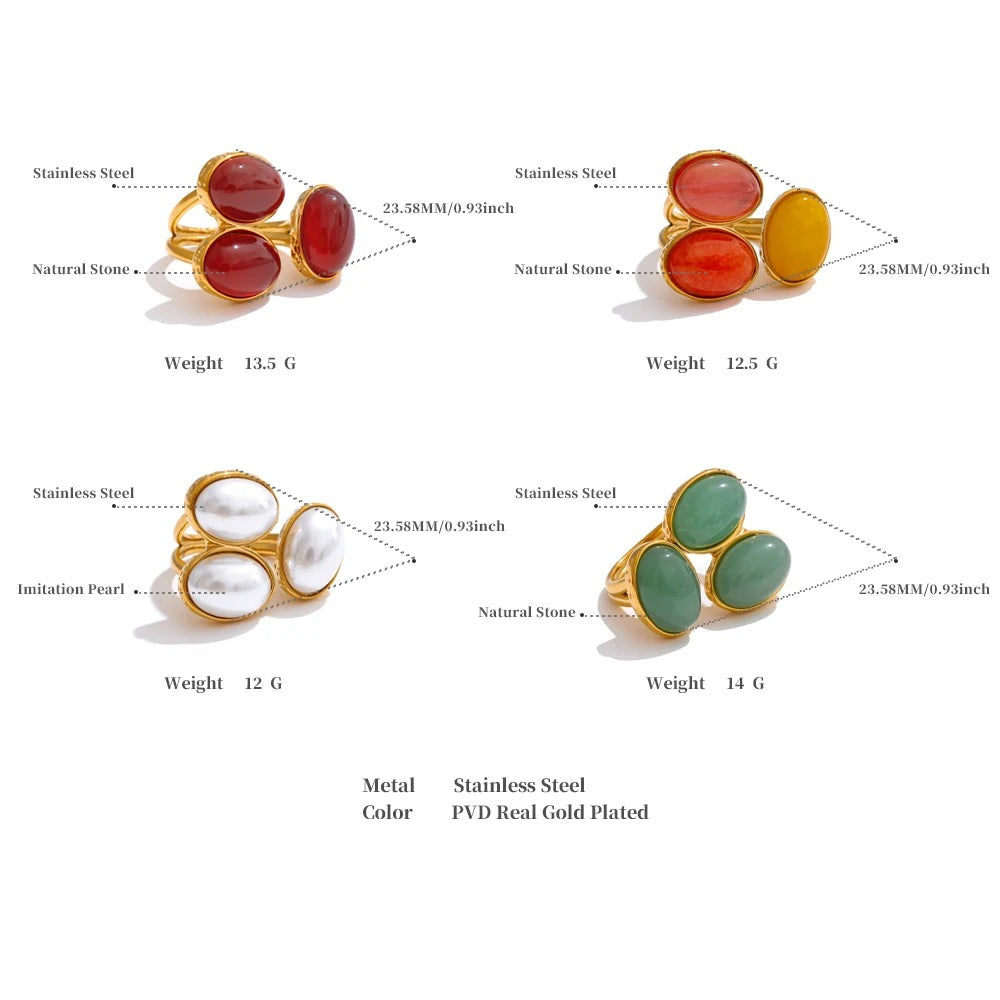 Pearl shell natural stone ring in 18K gold-plated stainless steel with pearl and natural stone.