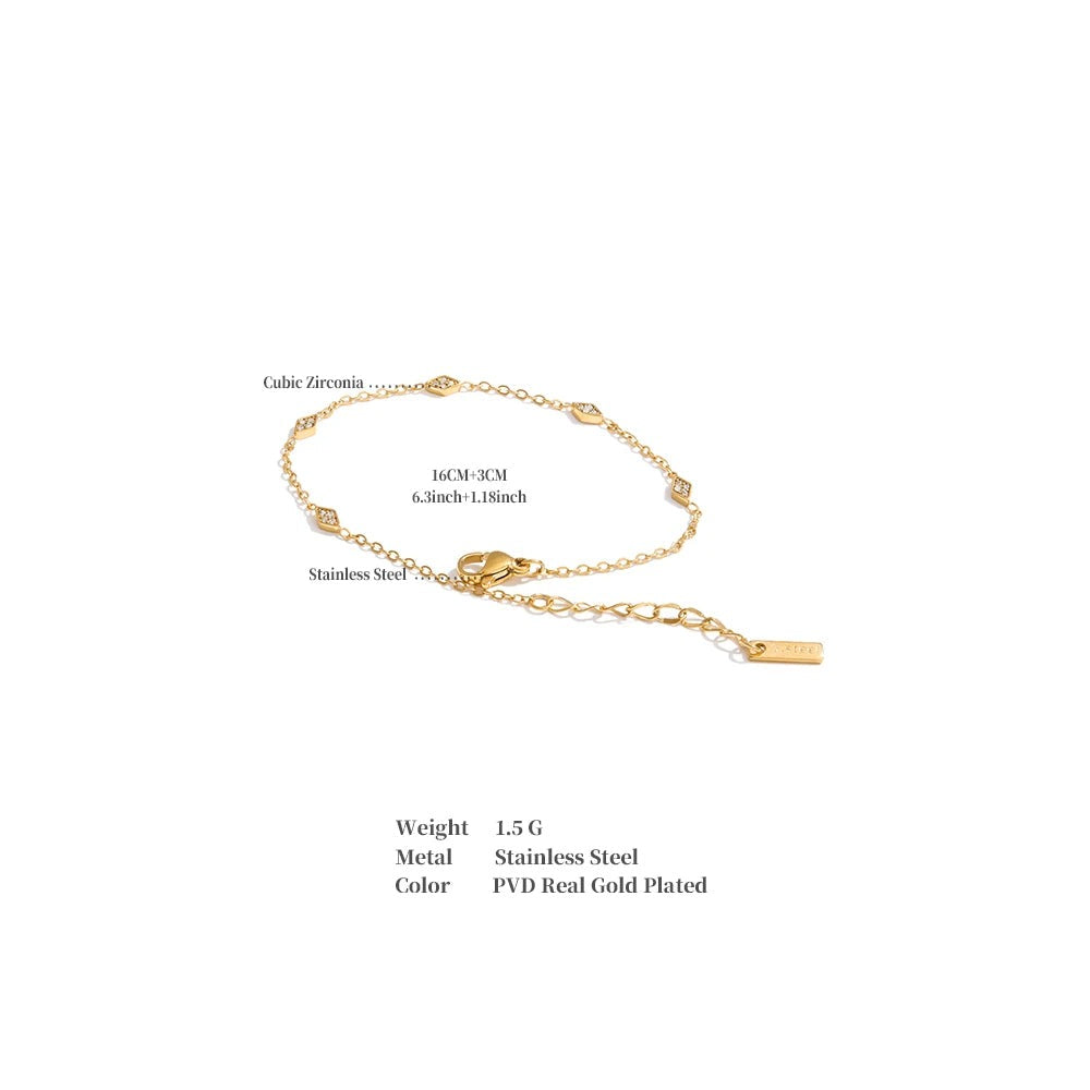Cubic Zirconia Geometric Chain Bracelet — Gold-Plated Stainless Steel with Cubic Zirconia · PS1039