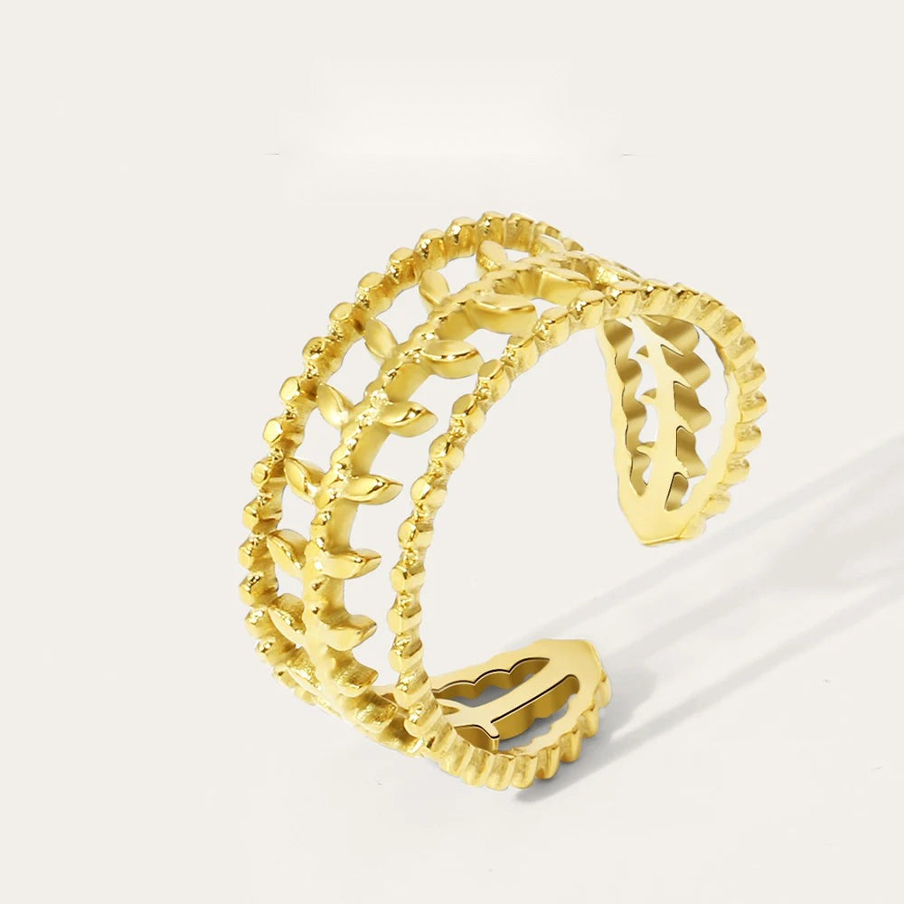 Layered Leaf Adjustable Ring — 316L Stainless Steel · PS423