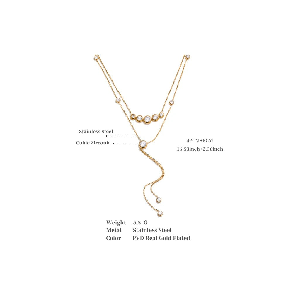 Cubic zirconia geometric chain necklace in gold-plated stainless steel with cubic zirconia.