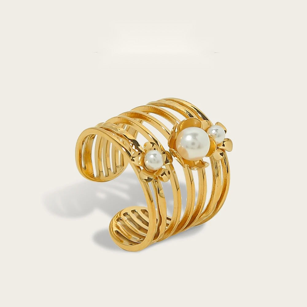Vintage Pearl Wide Ring — 316L Stainless Steel · PS407