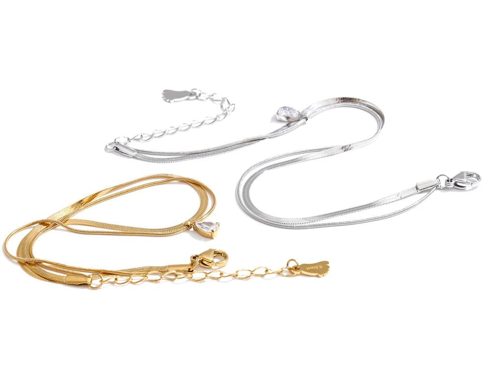 Cubic Zirconia Snake Geometric Anklet — Gold-Plated Stainless Steel with Cubic Zirconia · PS1078