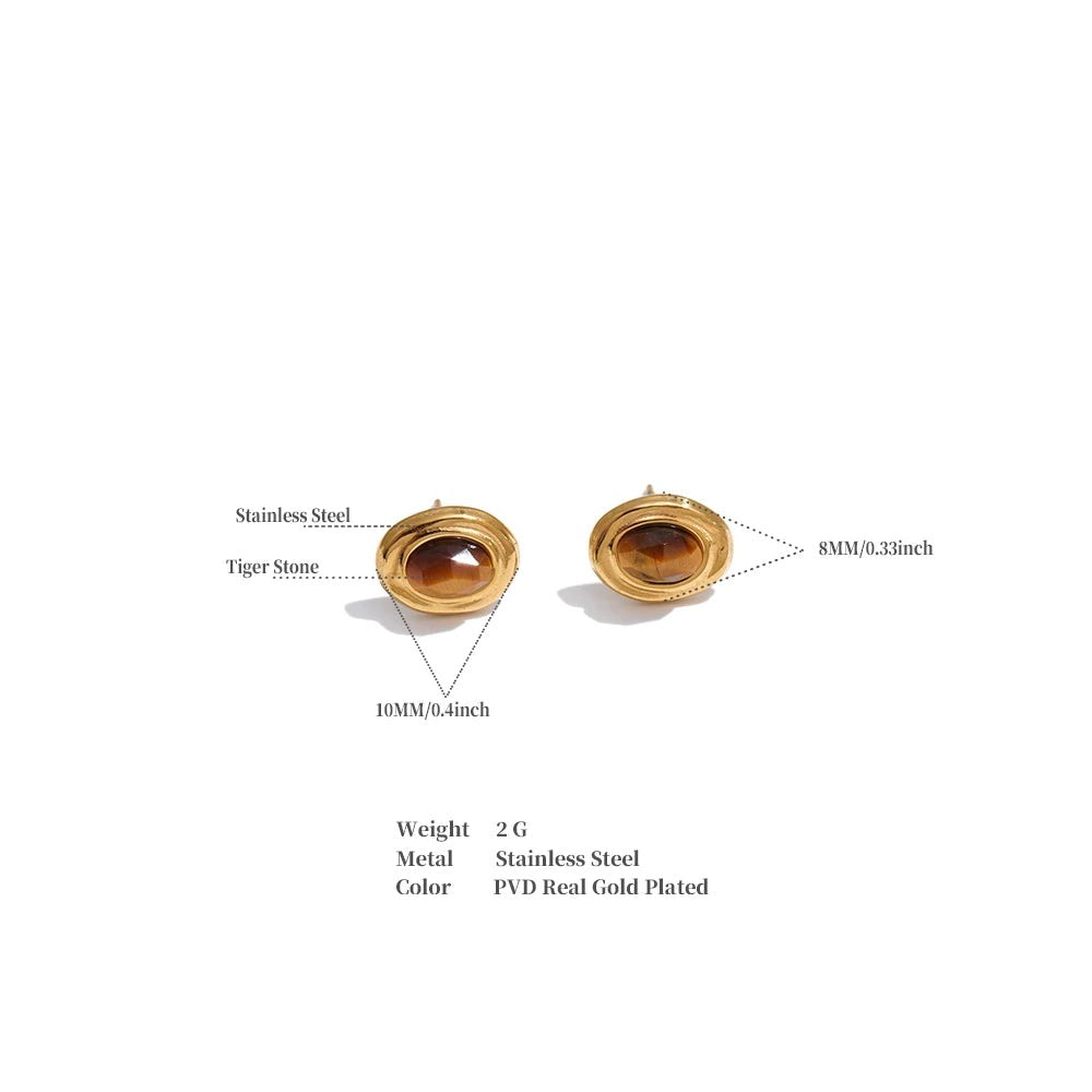 Natural Stone Geometric Earrings — Gold-Plated Stainless Steel with Natural Stone · PS1654