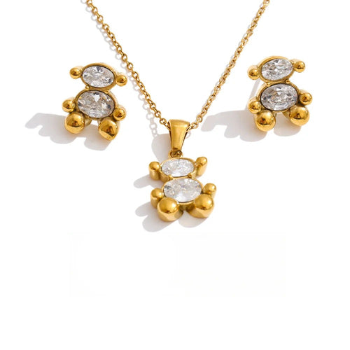 Cubic Zirconia Geometric Earrings — Gold-Plated Stainless Steel with Cubic Zirconia · PS1449