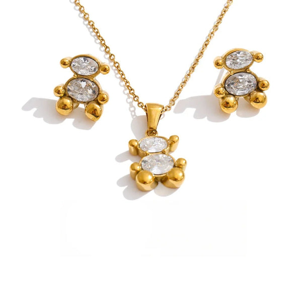 Cubic Zirconia Geometric Earrings — Gold-Plated Stainless Steel with Cubic Zirconia · PS1449