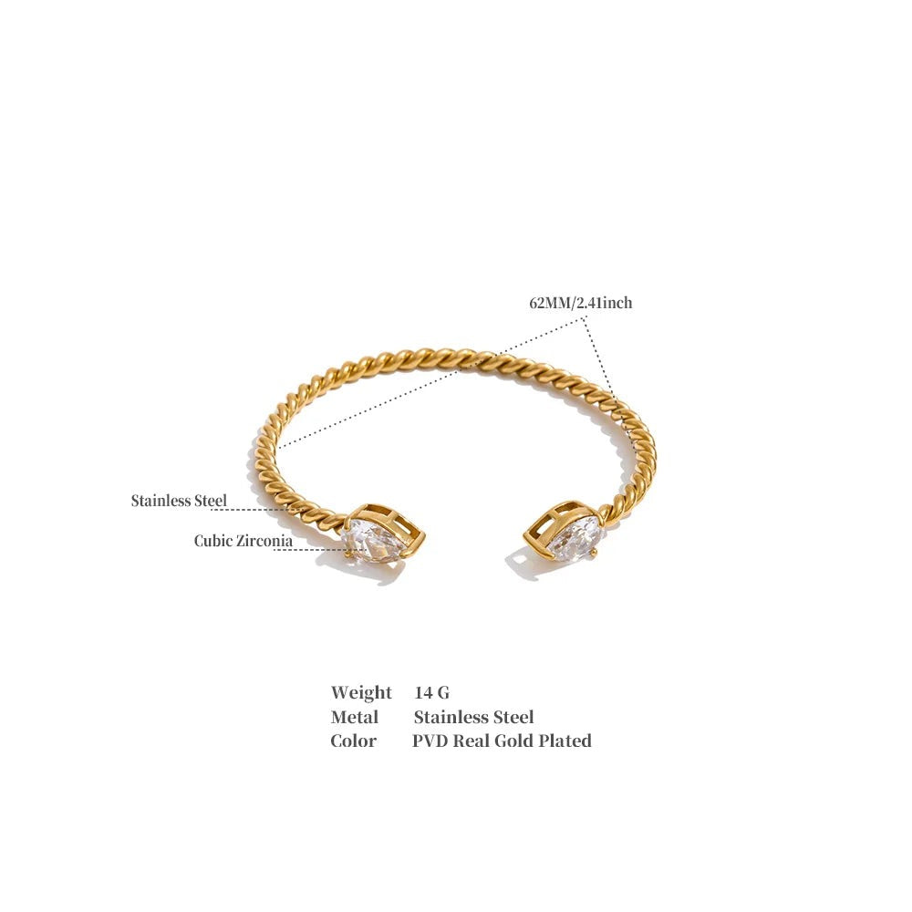Cubic Zirconia Geometric Bracelet — Gold-Plated Stainless Steel with Cubic Zirconia · PS2182