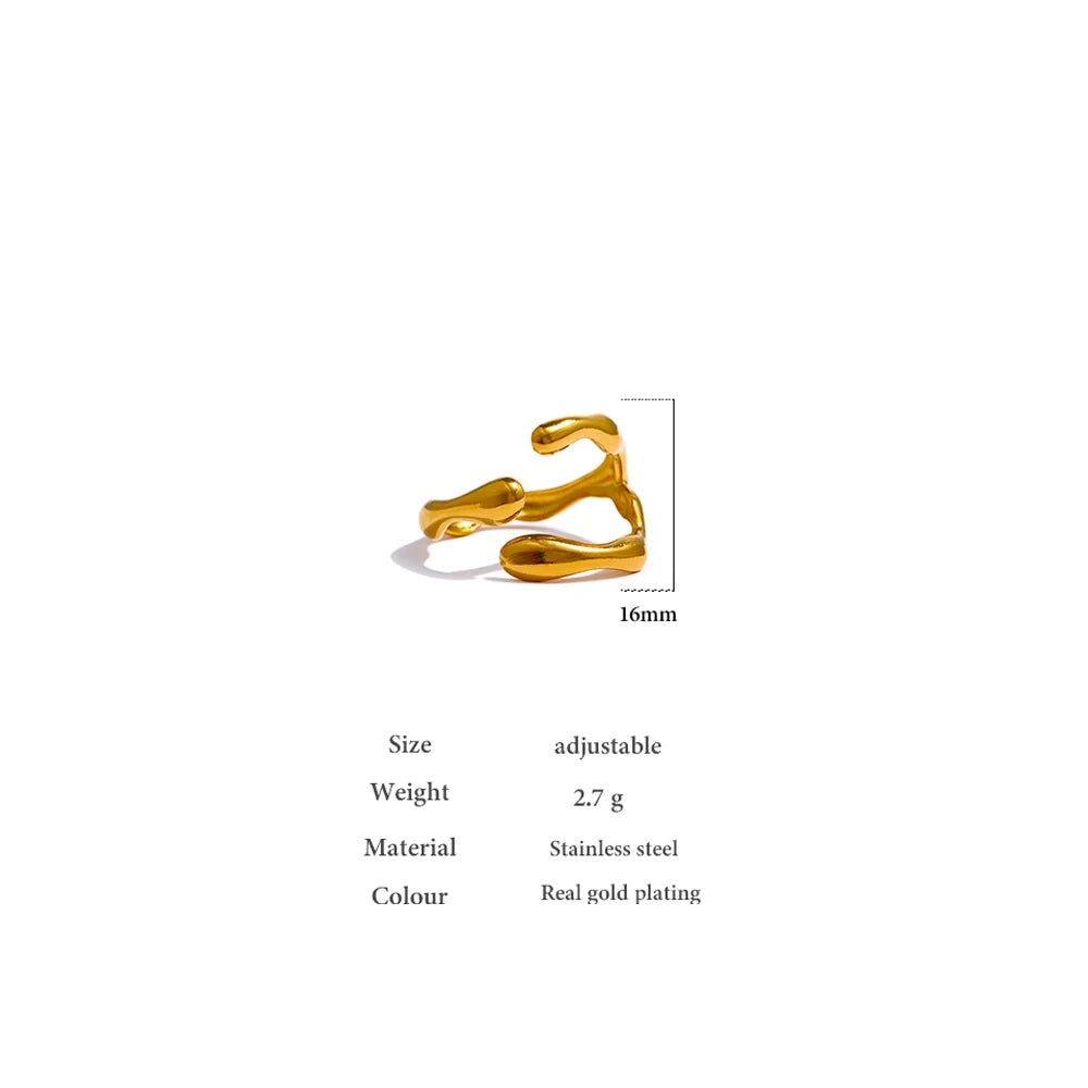Geometric ring in 18K gold-plated 316L stainless steel.