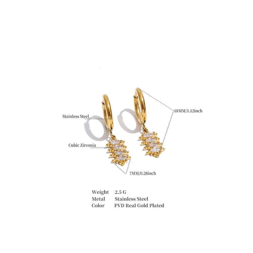 Cubic Zirconia Geometric Earrings — Gold-Plated Stainless Steel with Cubic Zirconia · PS1302