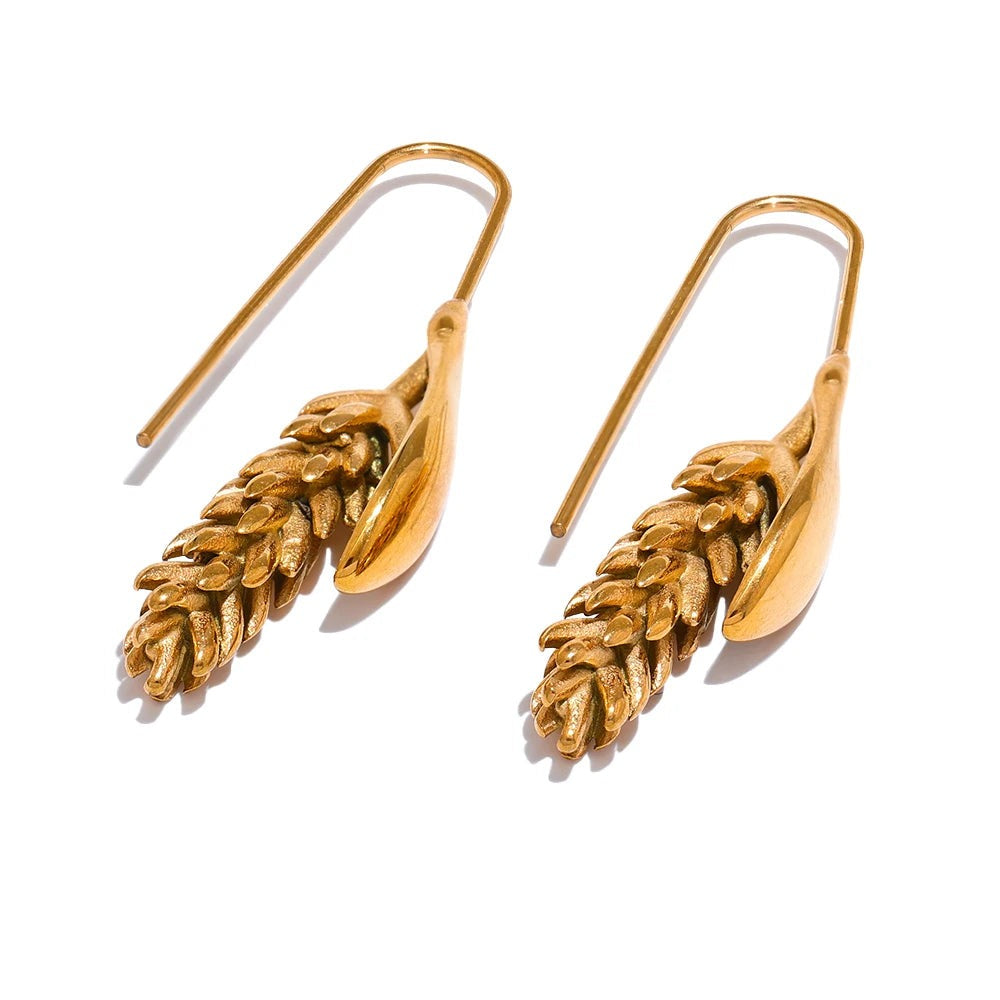 Gold-plated earrings with a corn design.