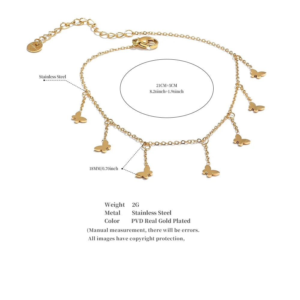 Butterfly Geometric Chain Anklet — Gold-Plated Stainless Steel · PS2247