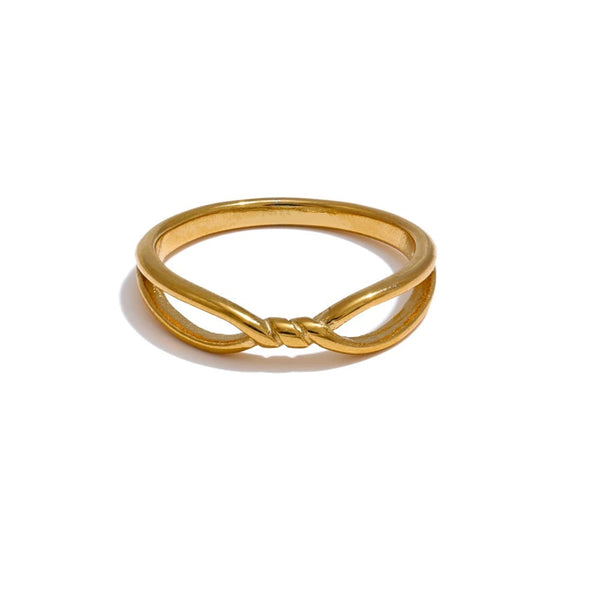 Gold-plated stainless steel ring with a knot design.