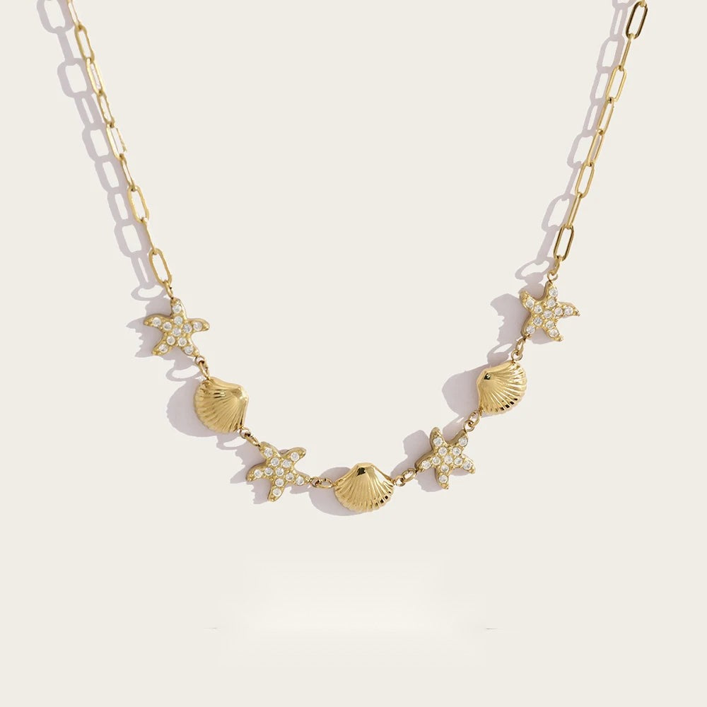 Necklace Starfish Shell Choker Beach Vacation — 316L Stainless Steel · PS398