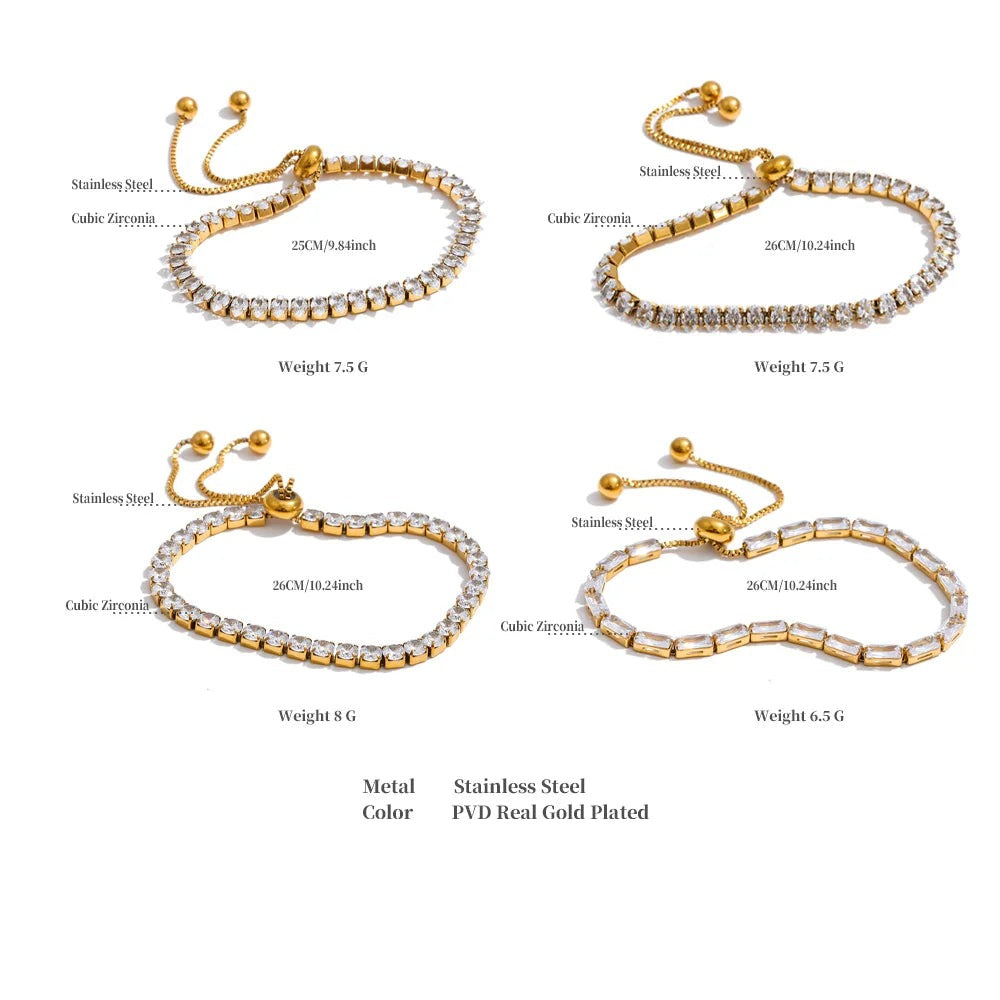 Cubic zirconia geometric bracelet in gold-plated stainless steel with cubic zirconia.