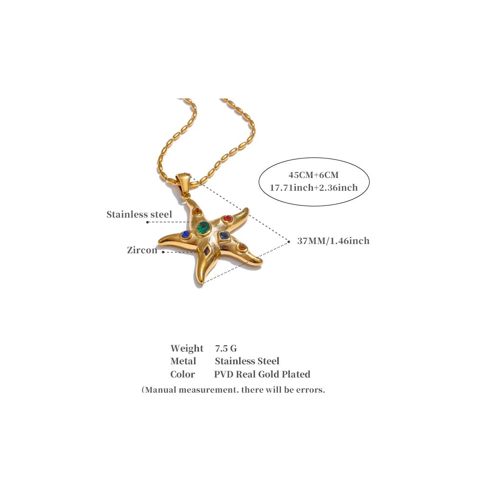 Cubic Zirconia Star Multi-Color Necklace — Gold-Plated Stainless Steel with Cubic Zirconia · PS2308