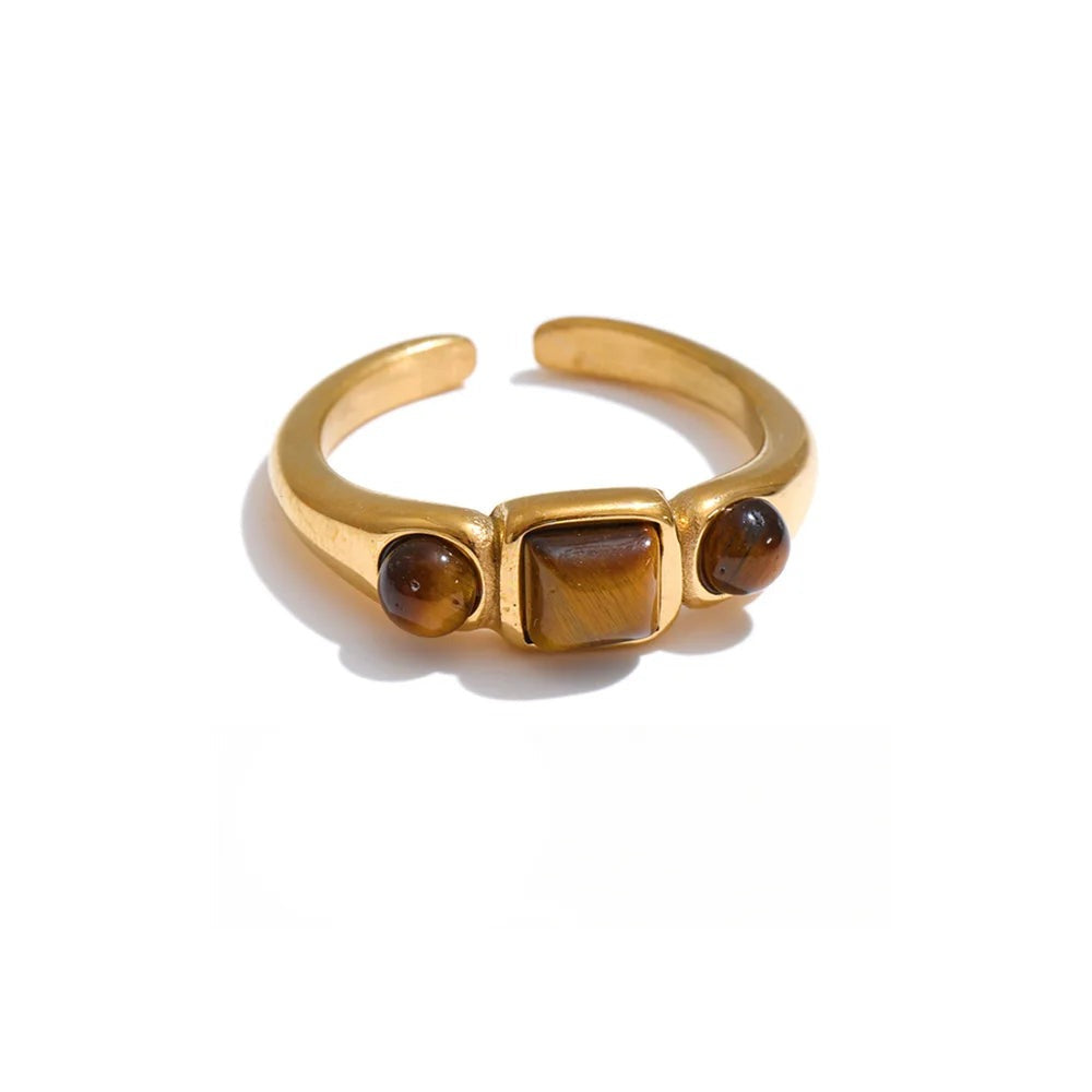 Gold-plated stainless steel ring with natural stone.