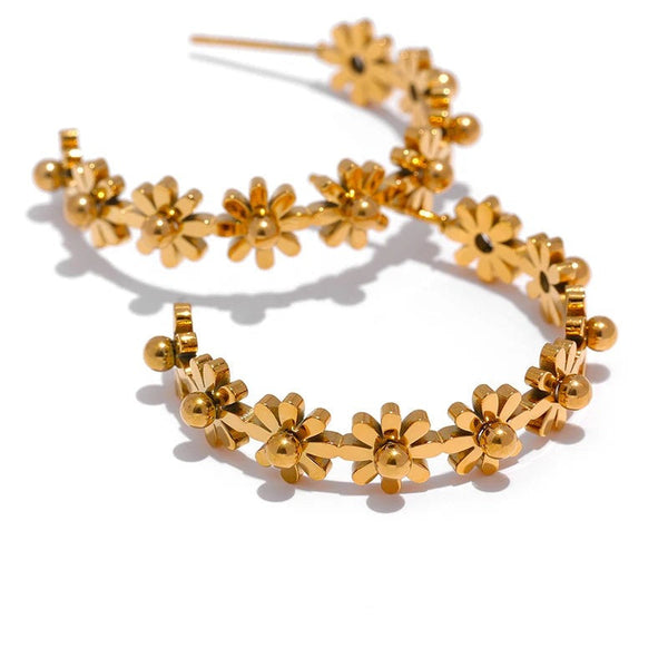 Flower Geometric Earrings — Gold-Plated Stainless Steel · PS1873