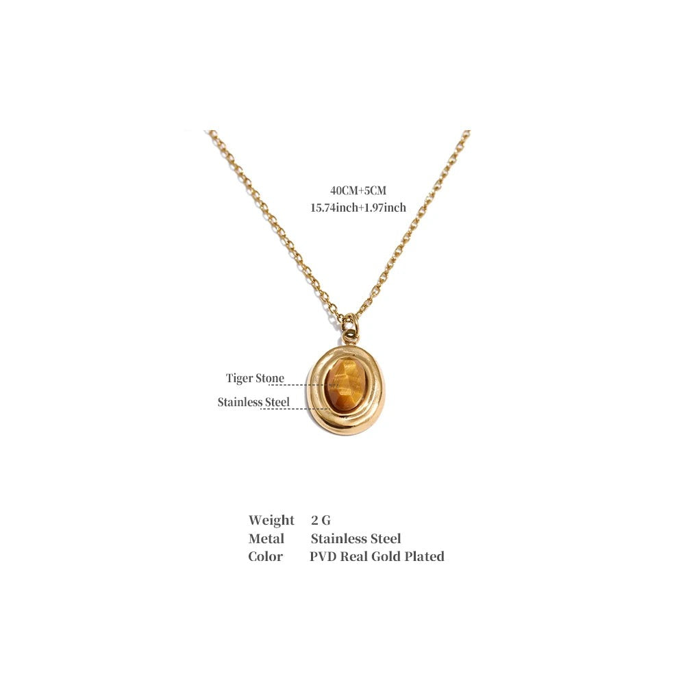 Natural stone geometric necklace in gold-plated stainless steel with natural stone.