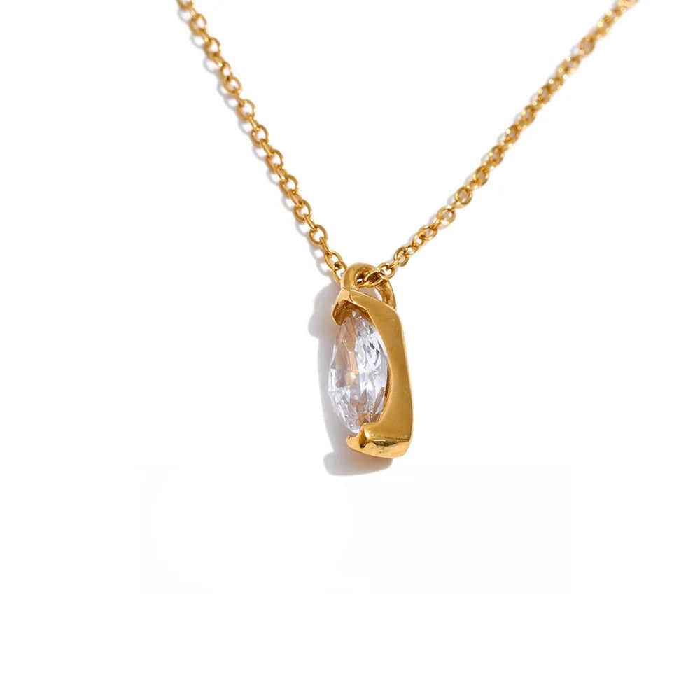 Gold-plated stainless steel necklace with cubic zirconia pendant.