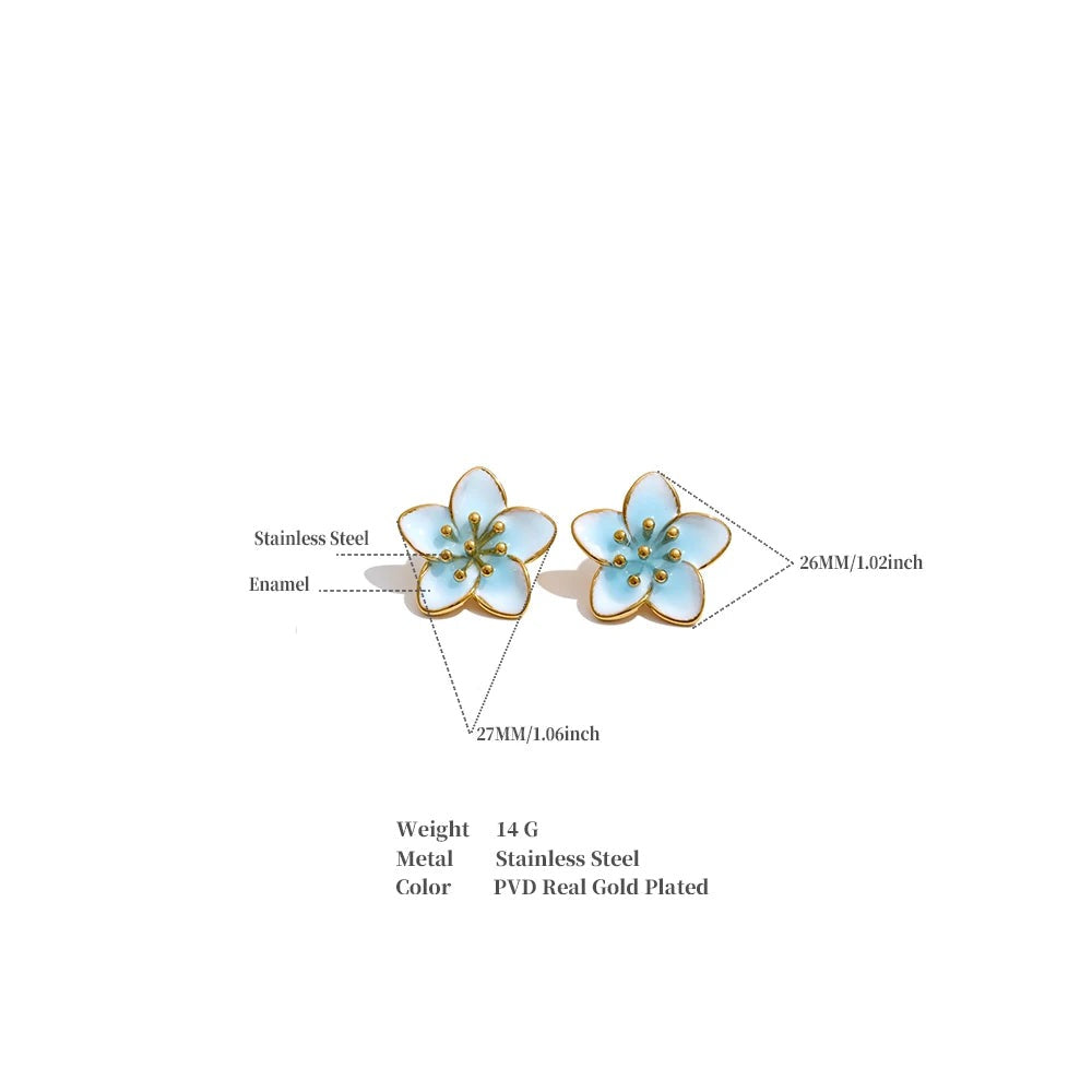 Enamel flower multi-color earrings in gold-plated stainless steel with enamel.