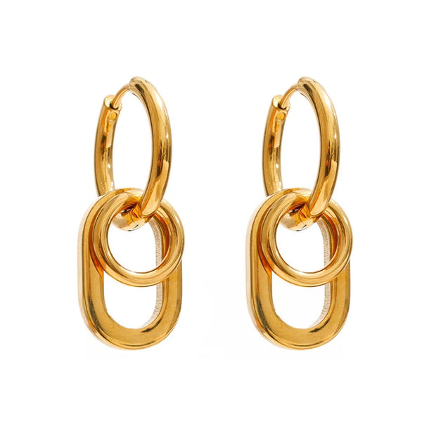 Gold-plated stainless steel earrings featuring a double loop design.