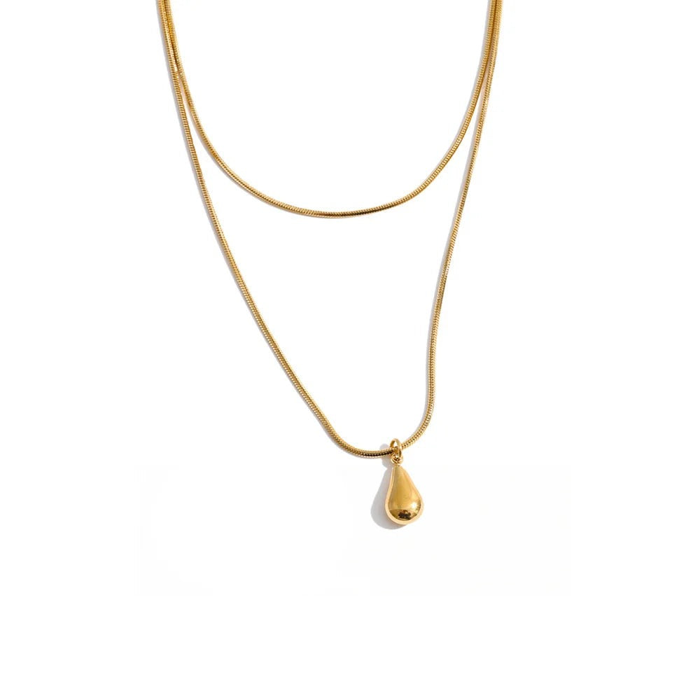 Gold-plated stainless steel necklace with a teardrop pendant.