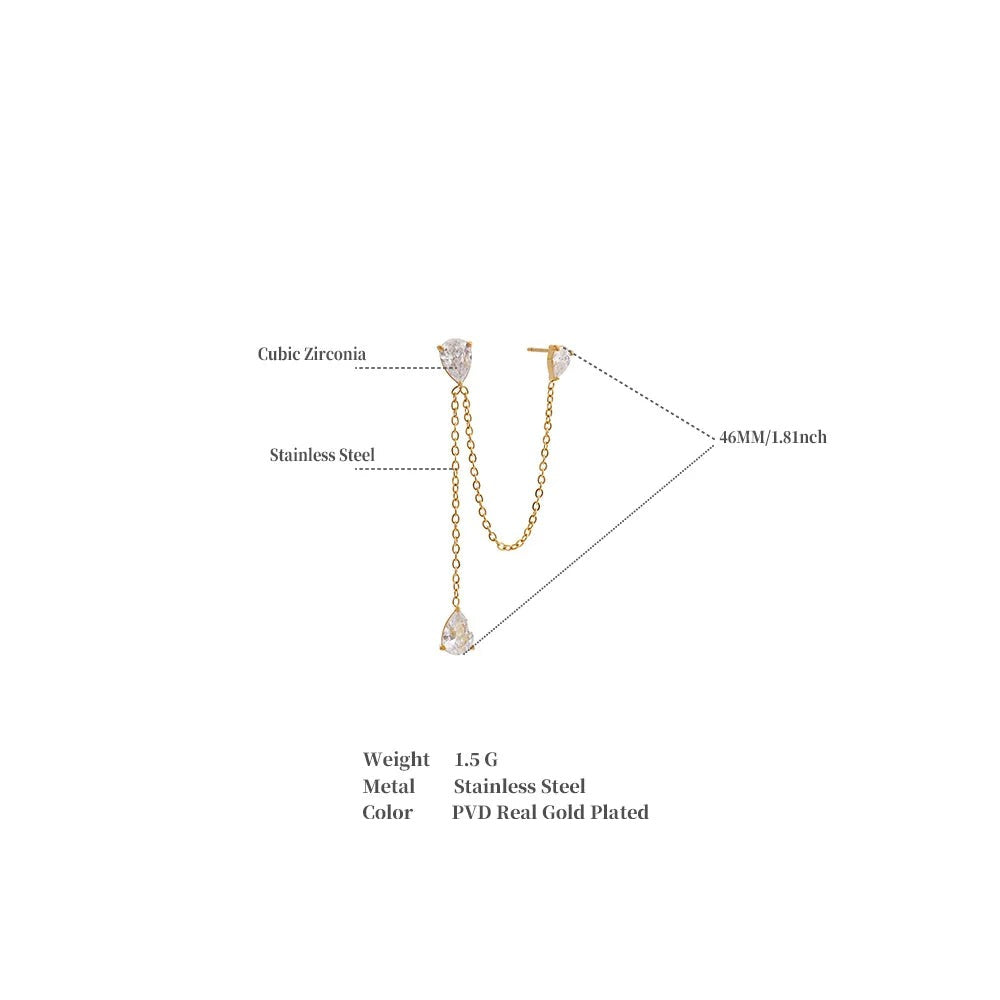 Cubic zirconia chain earrings in gold-plated stainless steel with cubic zirconia.