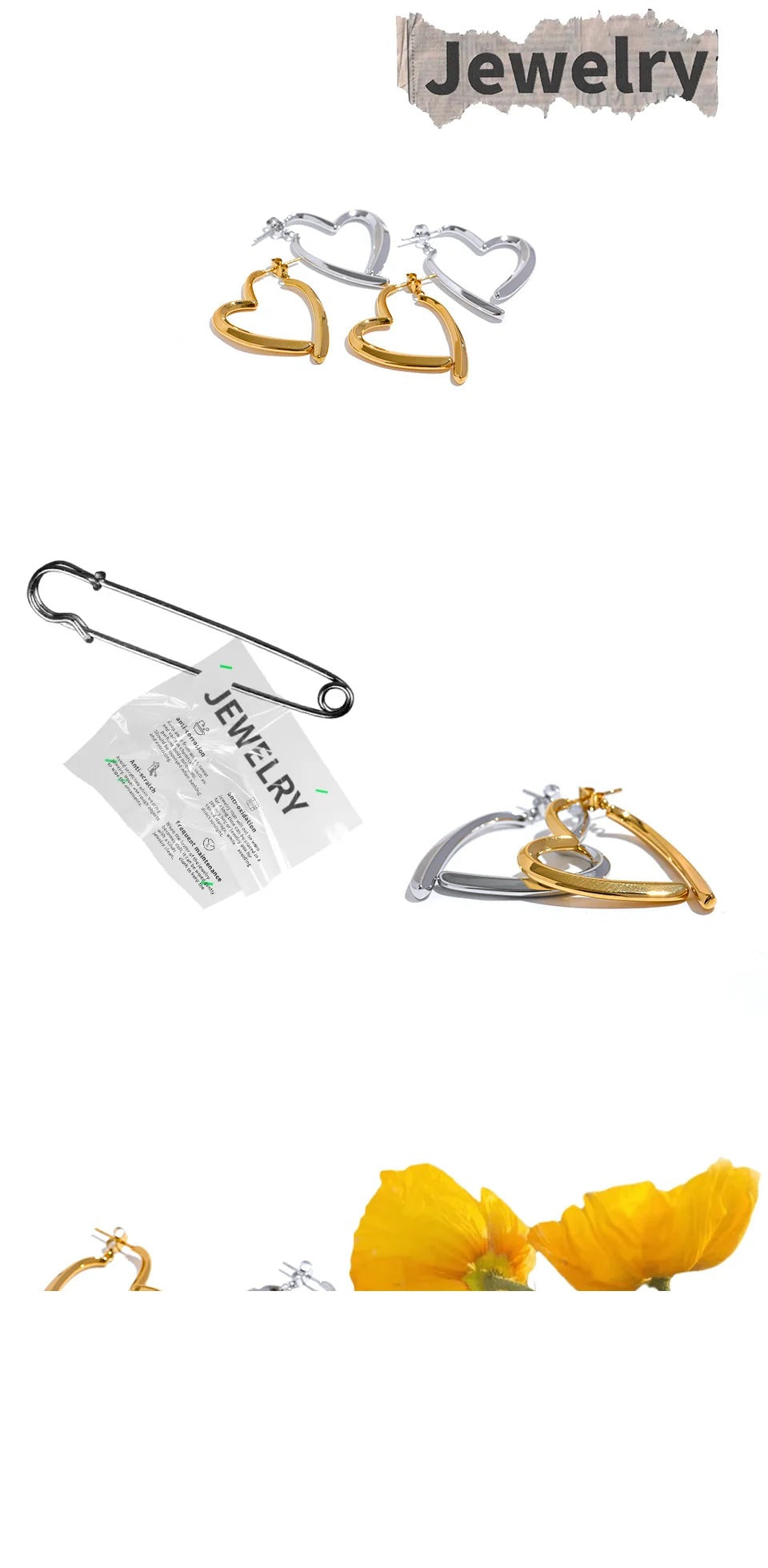 Heart minimalist earrings in gold-plated stainless steel.