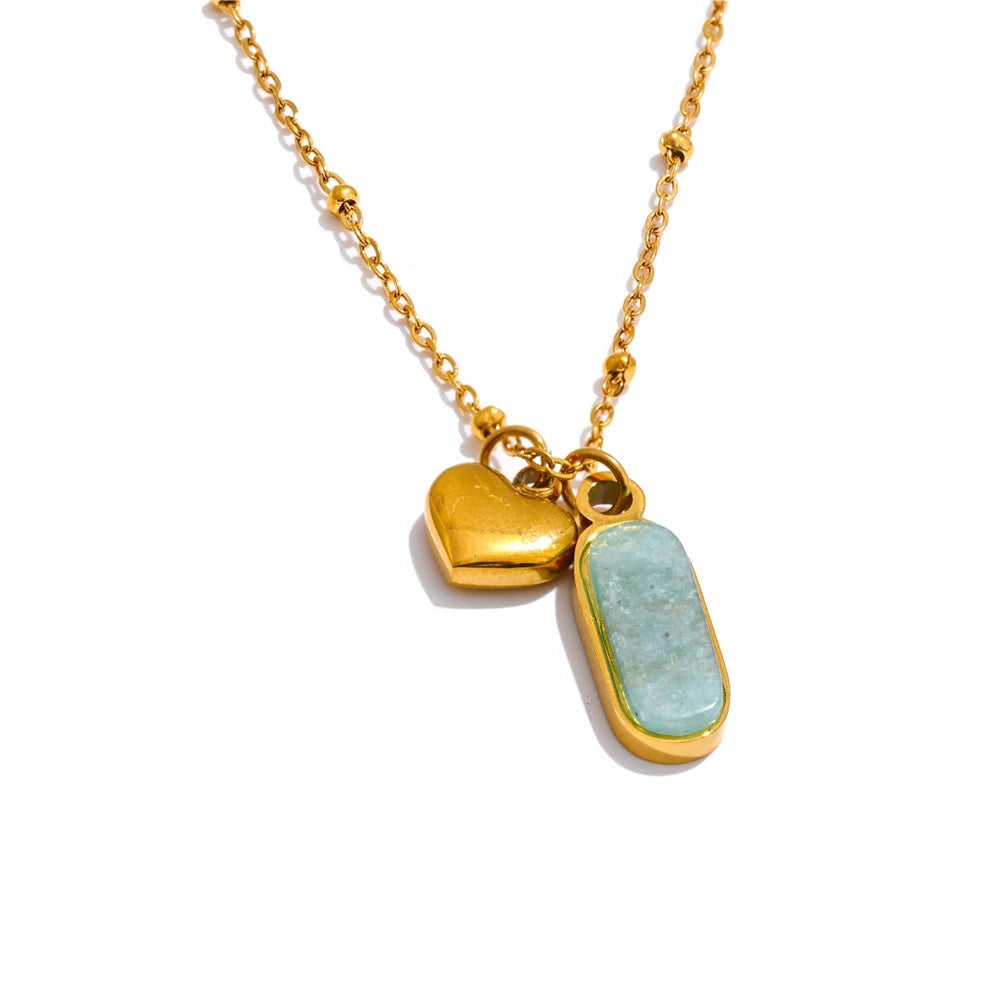 Gold-plated stainless steel necklace with natural stone pendant.
