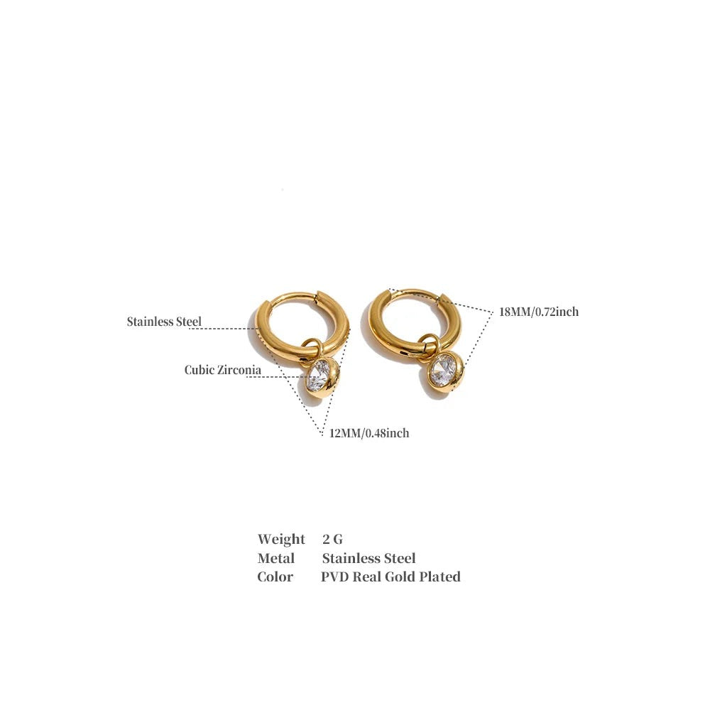 Cubic Zirconia Geometric Earrings — Gold-Plated Stainless Steel with Cubic Zirconia · PS1301