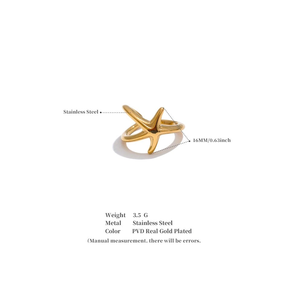 Star geometric ring in gold-plated stainless steel.