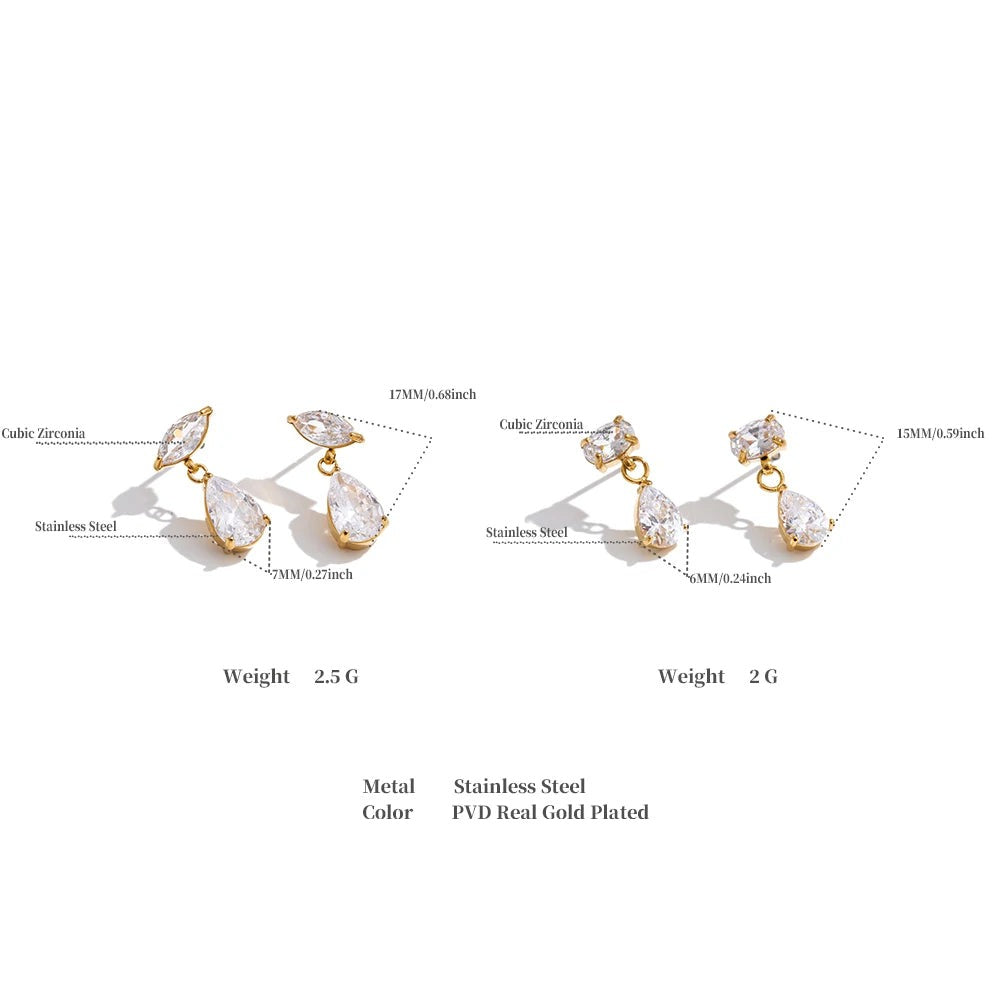 Cubic Zirconia Geometric Earrings — Gold-Plated Stainless Steel with Cubic Zirconia · PS1111