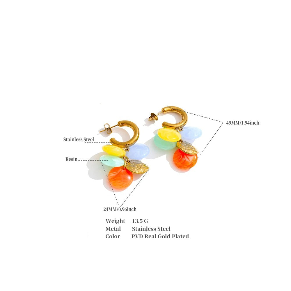 Resin acrylic multi-color earrings in gold-plated stainless steel with resin and acrylic.