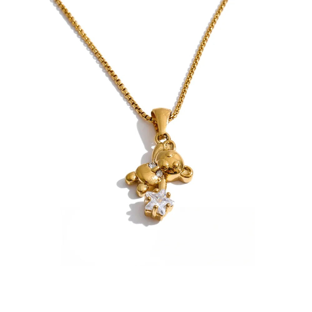 Gold-plated stainless steel necklace with cubic zirconia.