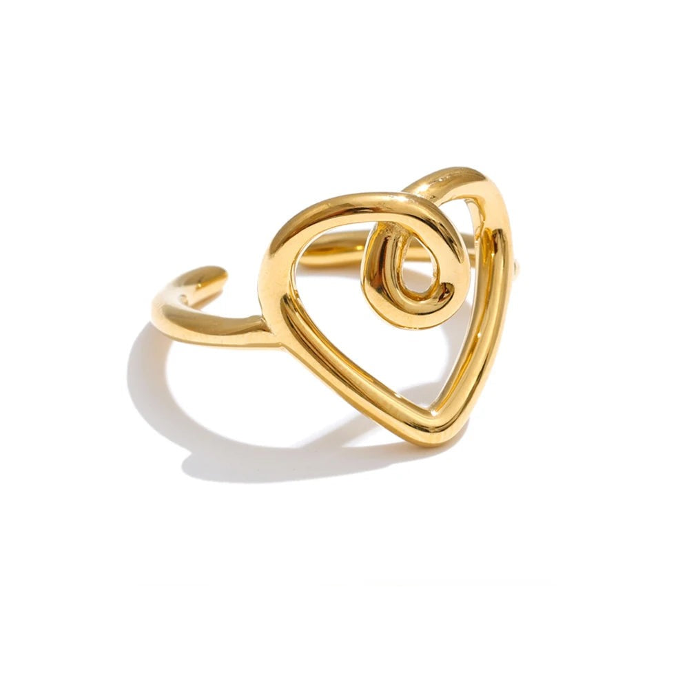 Gold-plated stainless steel ring with heart design.