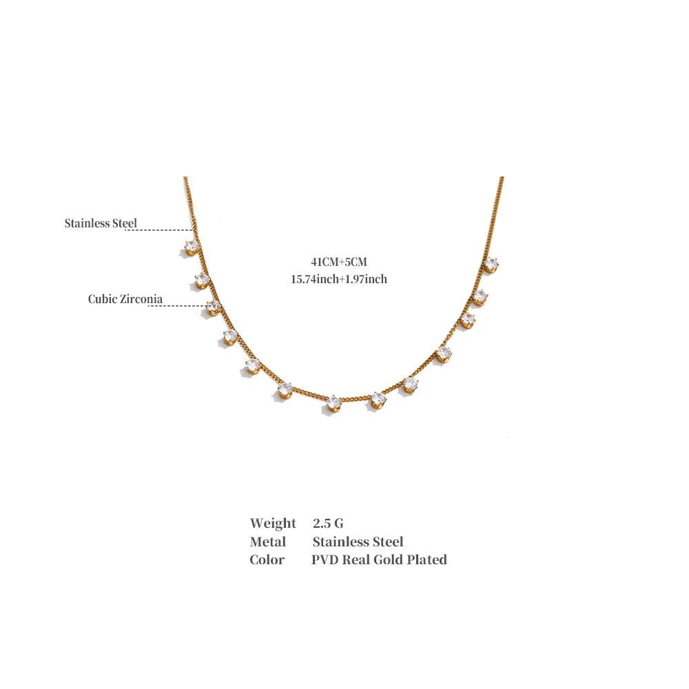 Cubic zirconia geometric necklace in gold-plated stainless steel with cubic zirconia.