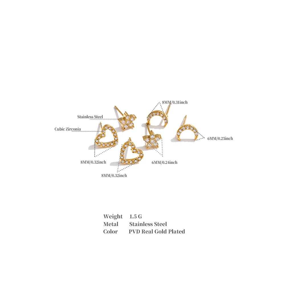 Cubic Zirconia Heart Star Earrings — Gold-Plated Stainless Steel with Cubic Zirconia · PS1112