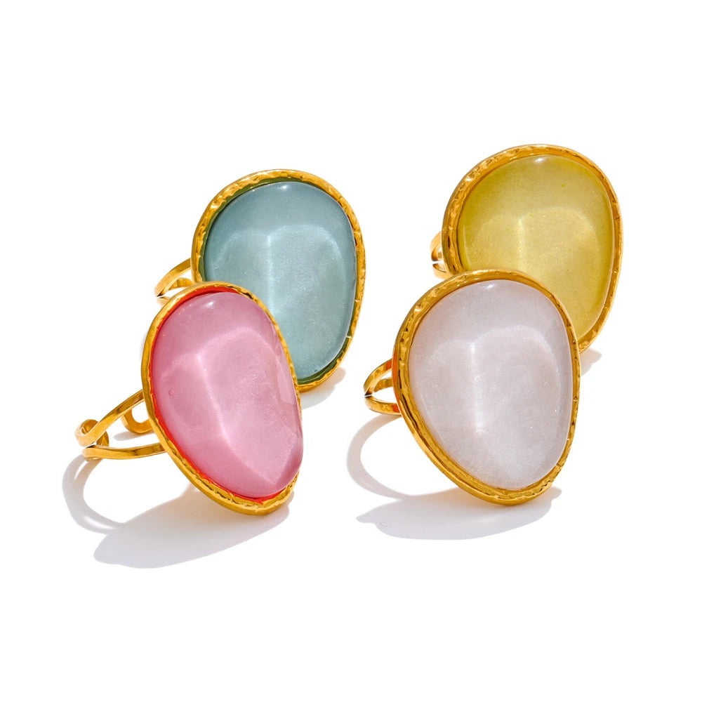 Gold-plated stainless steel ring with resin stones.
